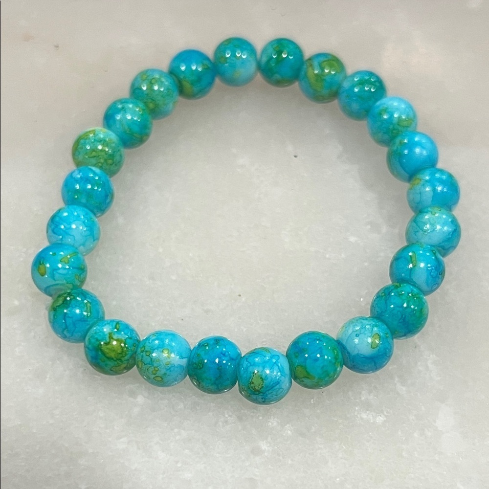 Blue Watercolor Beaded Stretch Bracelet
